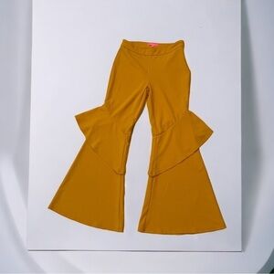 XTAREN High Waisted Mustard Ruffle Long Bell Pants Size M